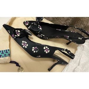 Tory Burch Black Floral Slingback Pump 7.5